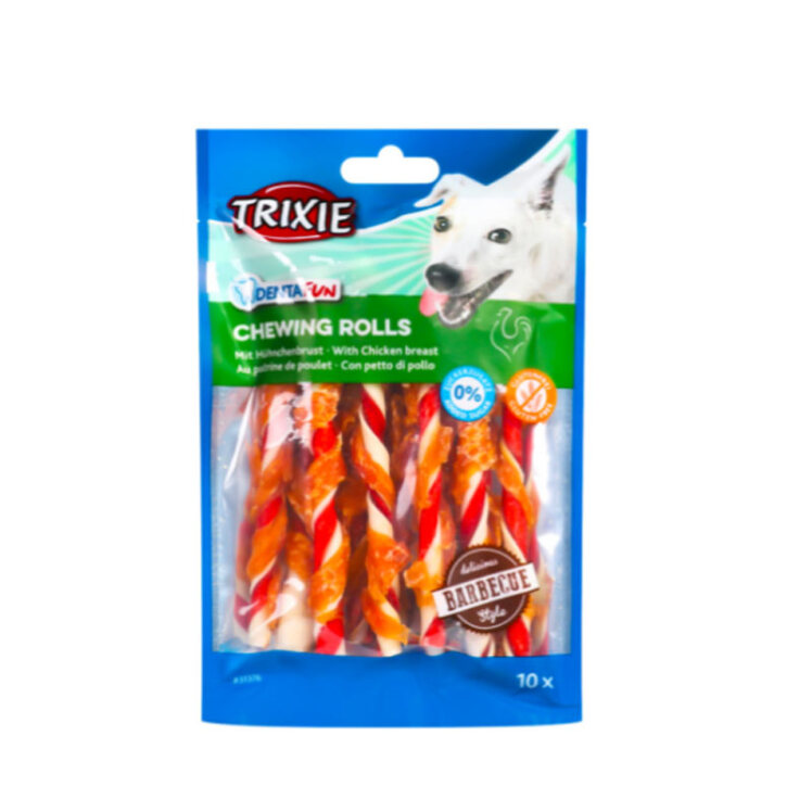 تصویر تشویقی سگ تریکسی دنتال رول های جویدنی با طعم مرغ وزن 80 گرم