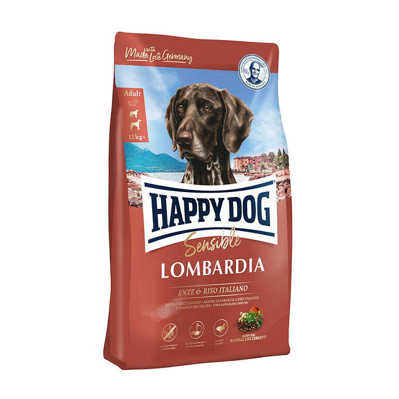  تصویر غذای خشک سوپر پرمیوم سگ بالغ لومباردیا هپی داگ وزن 2.8 کیلوگرم 