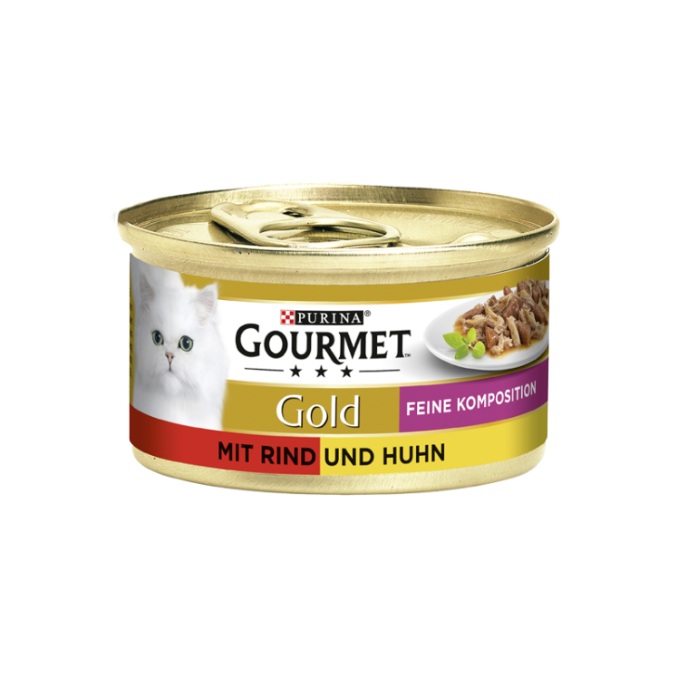 کنسرو غذای گربه گورمت مدل مرغ و گوشت در سس وزن ۸۵ گرم