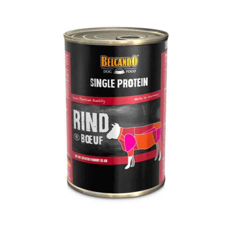 تصویر کنسرو غذای سگ بلکاندو با طعم گوشت گاو وزن 400 گرم از نمای رو به رو