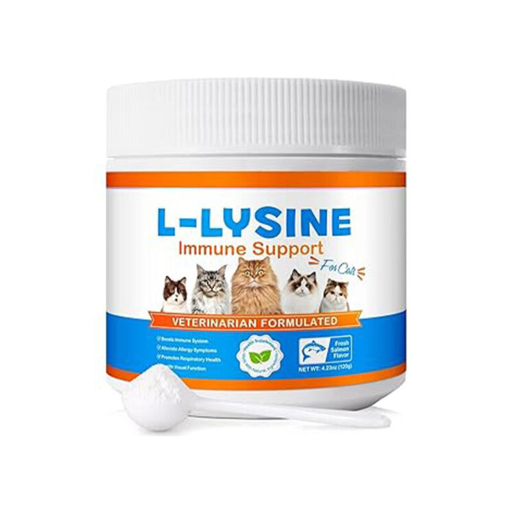 عکس پودر تقویت سیستم ایمنی ال لیزین مخصوص گربه اویمال با طعم ماهی سالمون وزن 120 گرم
