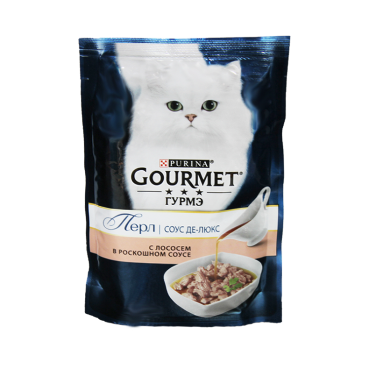 پوچ گربه گورمت مدل پرل با طعم ماهی سالمون وزن 85 گرم