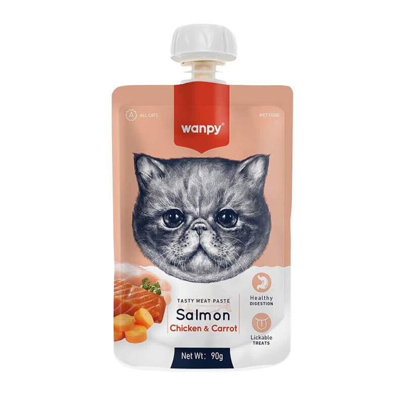  تصویر پودینگ گربه ونپی با طعم ماهی سالمون، مرغ و هویج وزن 90 گرم 