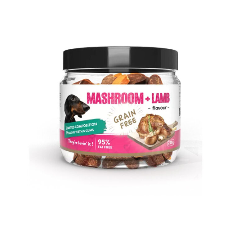 تصویر 1 تشویقی سگ بدون دانه هابون با طعم قارچ و گوشت بره وزن 200 گرم