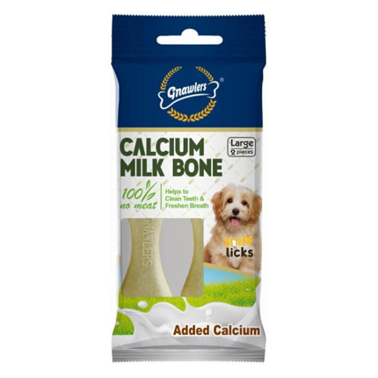 تصویر تشویقی سگ استخوان بزرگ حاوی کلسیم گناولرز با طعم شیر بسته 2 عددی
