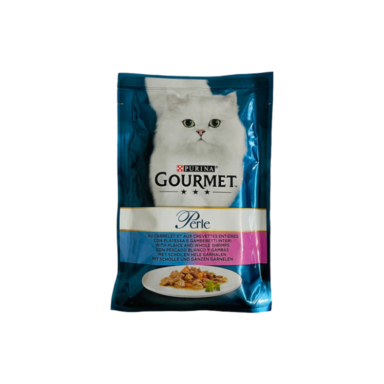 پوچ گربه گورمت مدل ماهی صاف و میگو وزن 85 گرم