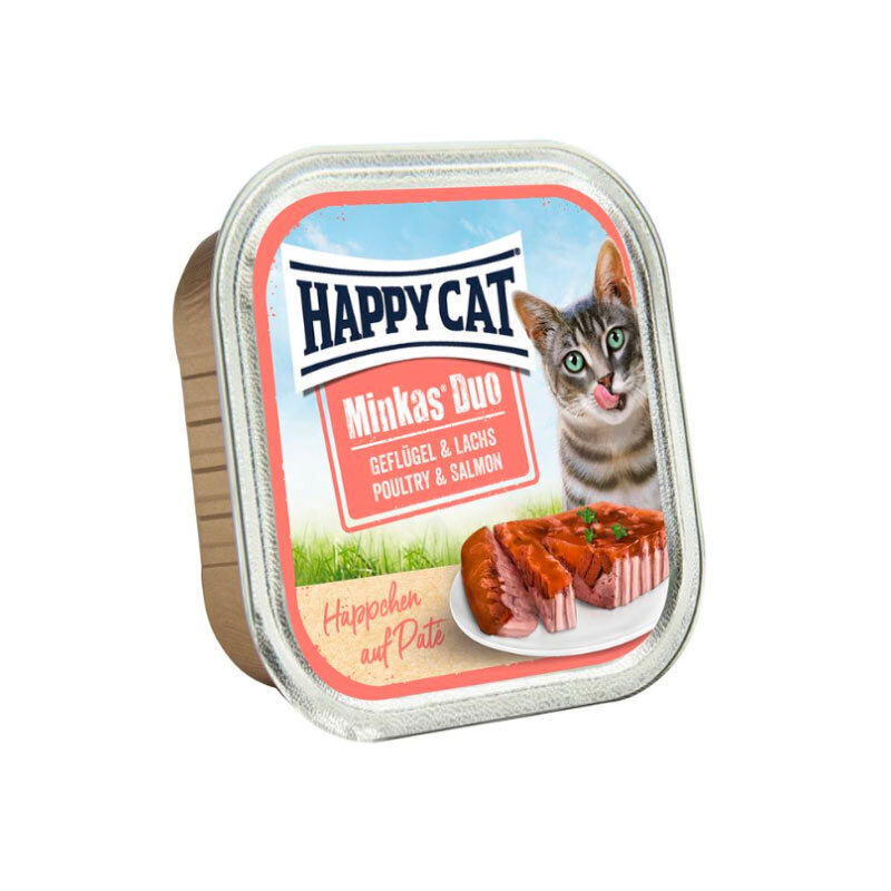  تصویر غذای کاسه ای گربه هپی کت با طعم گوشت پرندگان و سالمون وزن 100 گرم 