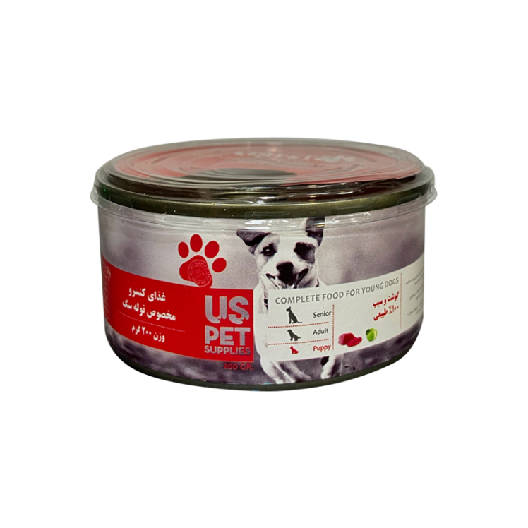 کنسرو غذای توله سگ یو اس پت مدل گوشت و سیب وزن 200 گرم
