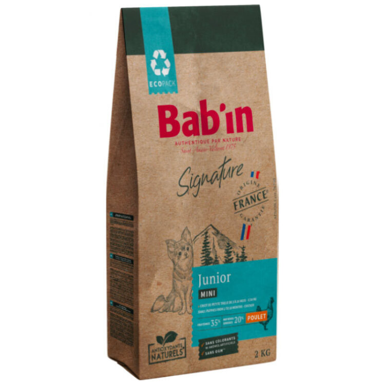 تصویر غذای خشک توله سگ نژاد کوچک بابین با طعم مرغ وزن 2 کیلوگرم