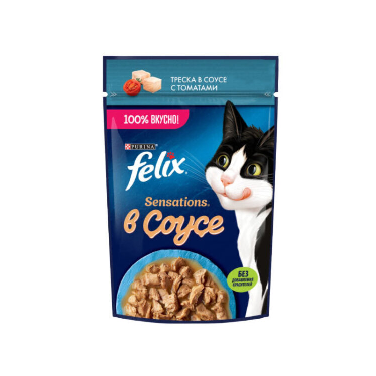 تصویر پوچ گربه فلیکس با طعم گوشت ماهی در سس گوجه وزن 75 گرم