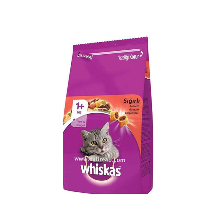 تصویر غذای خشک گربه ویسکاس با طعم گوشت گاو وزن 14 کیلوگرم