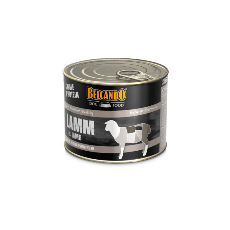 تصویر کنسرو غذای سگ بلکاندو با طعم گوشت بره وزن 200 گرم از نمای رو به رو