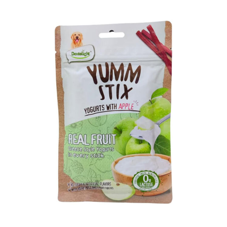 تصویر تشویقی سگ یام استیکس دنتالایت با طعم ماست با سیب وزن 70 گرم