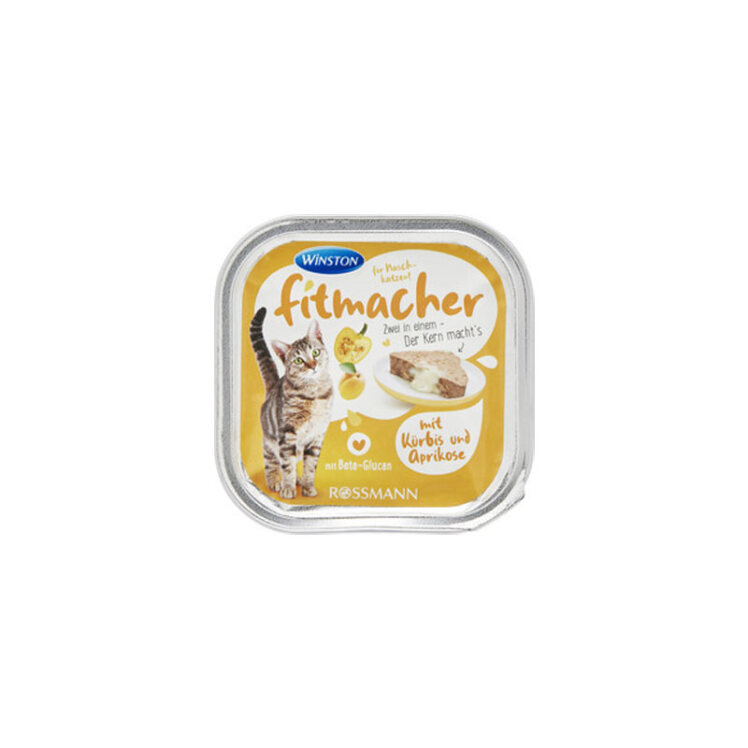 تصویر بسته بندی غذای کاسه ای گربه وینستون با طعم کدو تنبل و زردآلو وزن 100 گرم