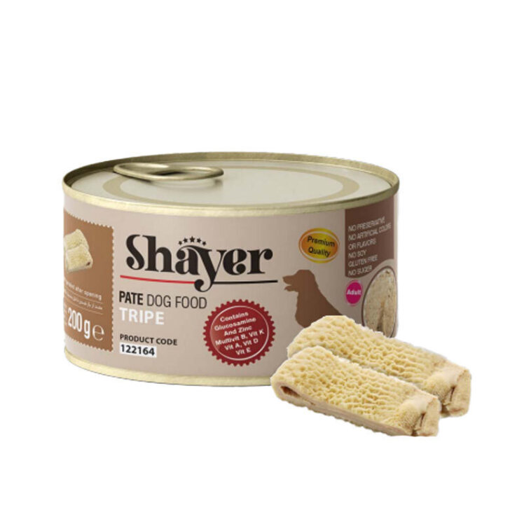 تصویر کنسرو پته مخصوص سگ با طعم سیرابی شایر وزن 200 گرم