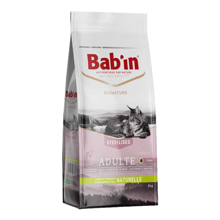 غذای خشک گربه بالغ مدل عقیم شده با طعم ماهی سالمون بابین وزن 2 کیلوگرم