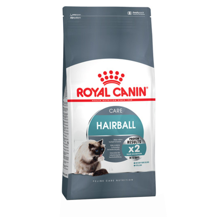 عکس بسته بندی غذای خشک مخصوص گربه رویال کنین مدل HairBall Care وزن 2 کیلوگرم از رو به رو