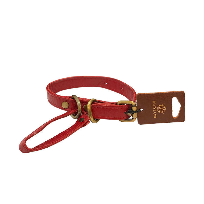  تصویر رنگ قرمز ست قلاده گردنی تسمه ای سگک دار بدون لید و دستبند سگ مدکاو سایز M 