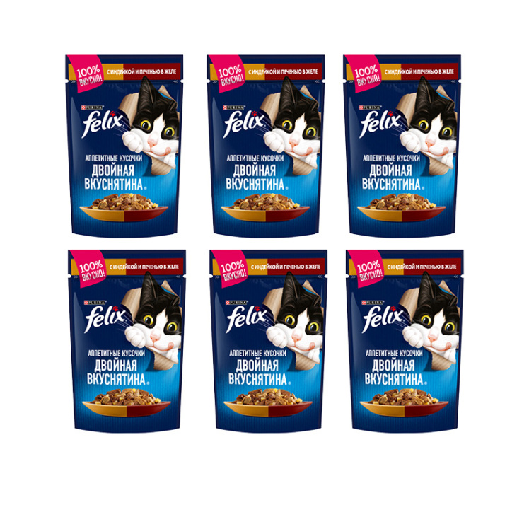 پوچ گربه فلیکس مدل بوقلمون و جگر وزن 85 گرم 