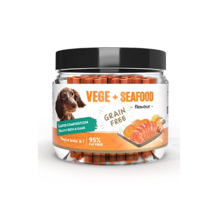 تصویر 1 تشویقی سگ بدون گندم هابون با طعم غذای دریایی و سبزیجات وزن 200 گرم