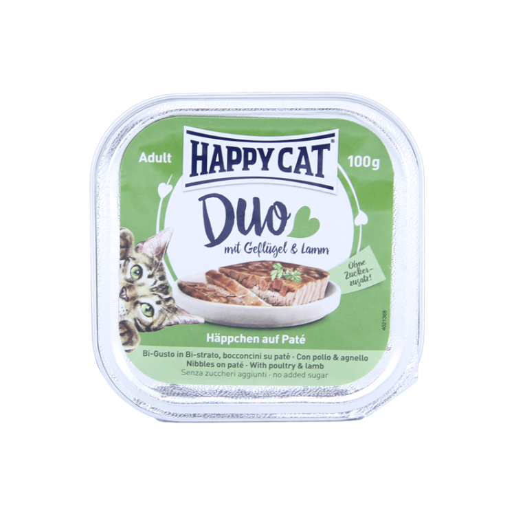 خوراک کاسه ای گربه هپی کت مدل بره و مرغ وزن 100 گرم