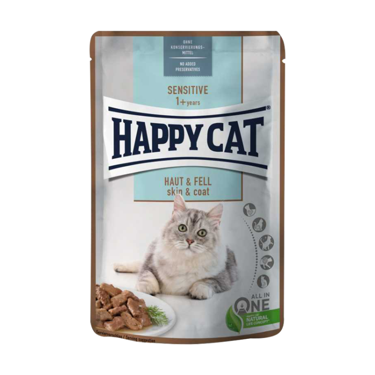 تصویر پوچ گربه هپی کت مخصوص پوست و مو وزن 85 گرم