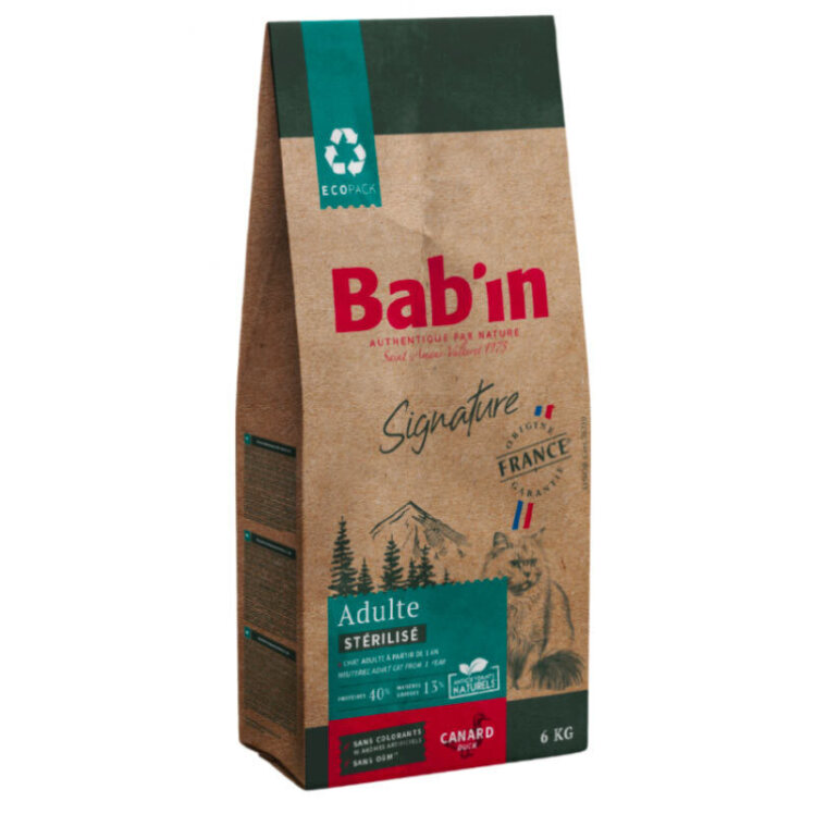 تصویر غذای خشک گربه بالغ عقیم شده بابین با طعم اردک وزن 1.5 کیلوگرم