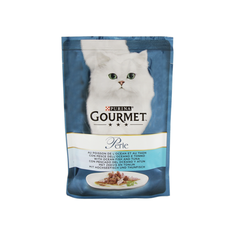 پوچ گربه گورمت مدل ماهی اقیانوس و ماهی تن وزن 85 گرم