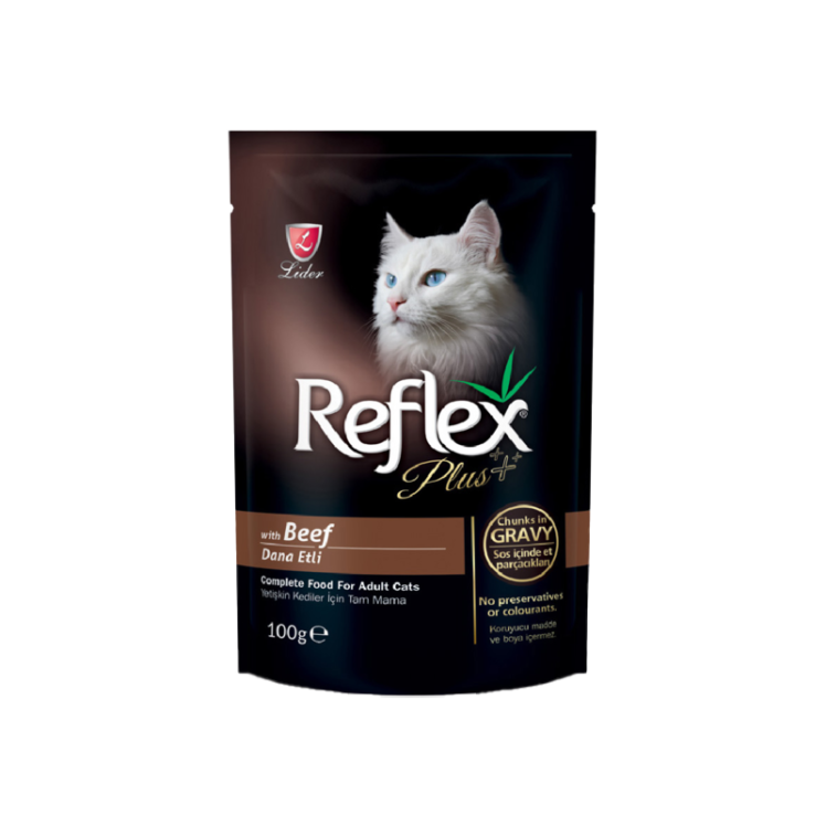 پوچ گربه رفلکس پلاس مدل گوشت گاو در سس وزن 100 گرم