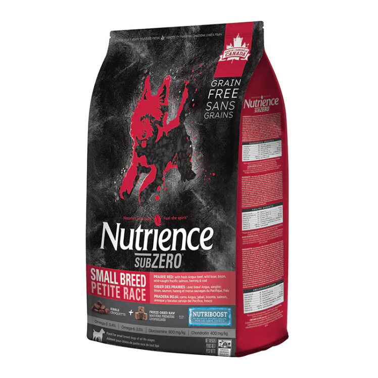 عکس بسته‌بندی غذای خشک سگ نژاد کوچک نوترینس مدل پریری رد سری ساب زیرو با طعم گوشت گوساله وزن 2.27 کیلوگرم