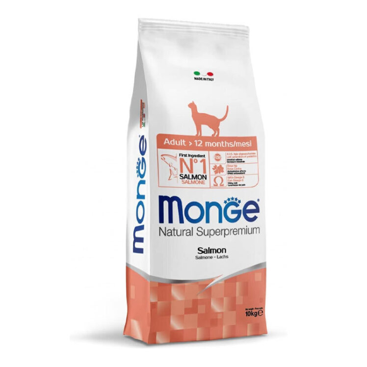 تصویر غذای خشک گربه بالغ مونژ با طعم ماهی سالمون وزن 10 کیلوگرم