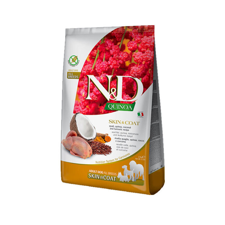 غذای خشک سگ بالغ با طعم بلدرچین و نارگیل ان اند دی مناسب برای پوست و مو وزن 800 گرم