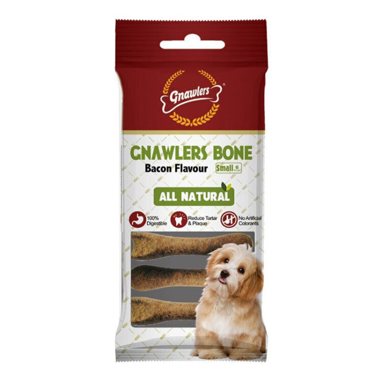 تصویر تشویقی سگ استخوان کوچک گناولرز با طعم بیکن بسته 6 عددی