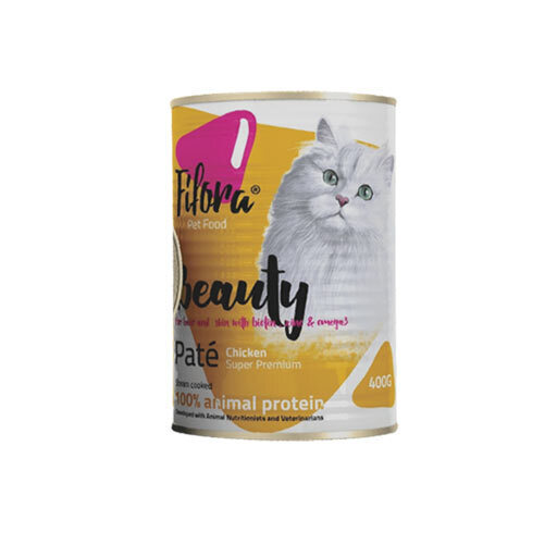 تصویر کنسرو غذای گربه مخصوص پوست و مو فیفورا با طعم مرغ وزن 400 گرم