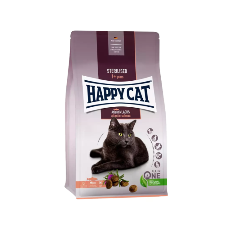 تصویر غذای خشک گربه عقیم شده هپی کت با طعم ماهی سالمون وزن 10 کیلوگرم