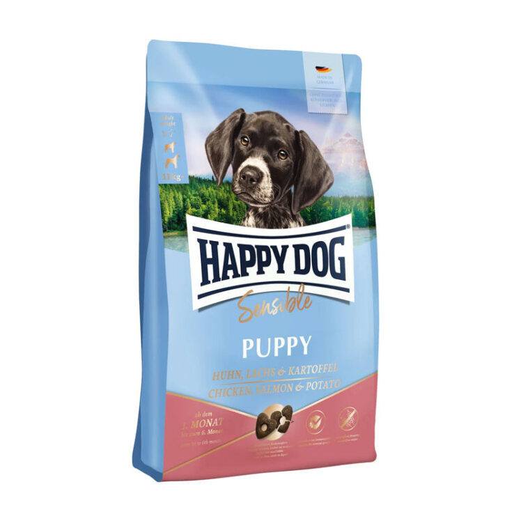 تصویر غذای خشک توله سگ حساس هپی داگ با طعم ماهی سالمون و سیب زمینی وزن 4 کیلوگرم