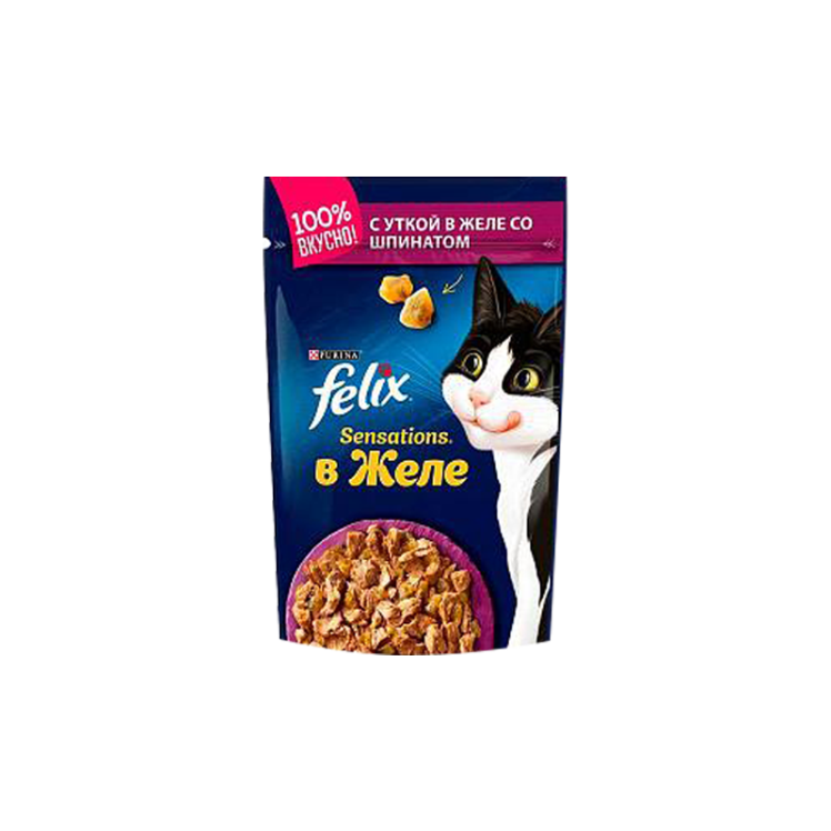 پوچ گربه فلیکس مدل اردک و اسفناج وزن 85 گرم 