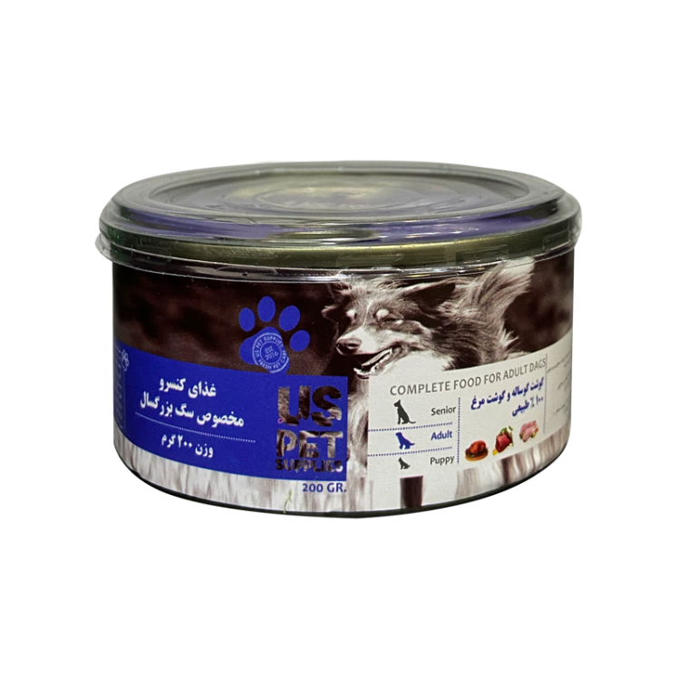 کنسرو غذای سگ یو اس پت مدل مرغ و گوشت گوساله وزن 200 گرم