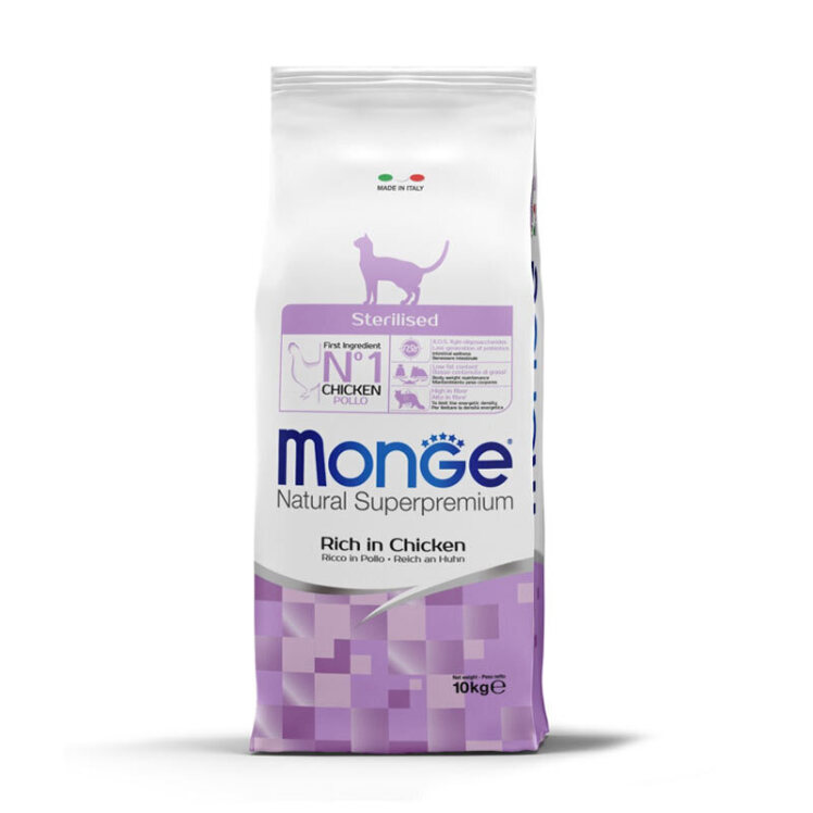 تصویر غذای خشک گربههای عقیم شده مونژ با طعم مرغ وزن 10 کیلوگرم