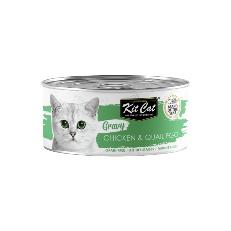 کنسرو غذای گربه کیت کت مدل مرغ و تخم بلدرچین وزن 80 گرم 