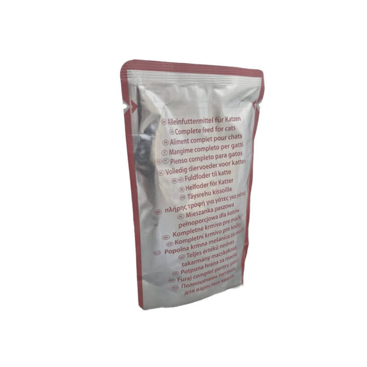 تصویر پوچ مخصوص گربه با طعم بوقلمون و گوساله در سس کچت وزن 100 گرم